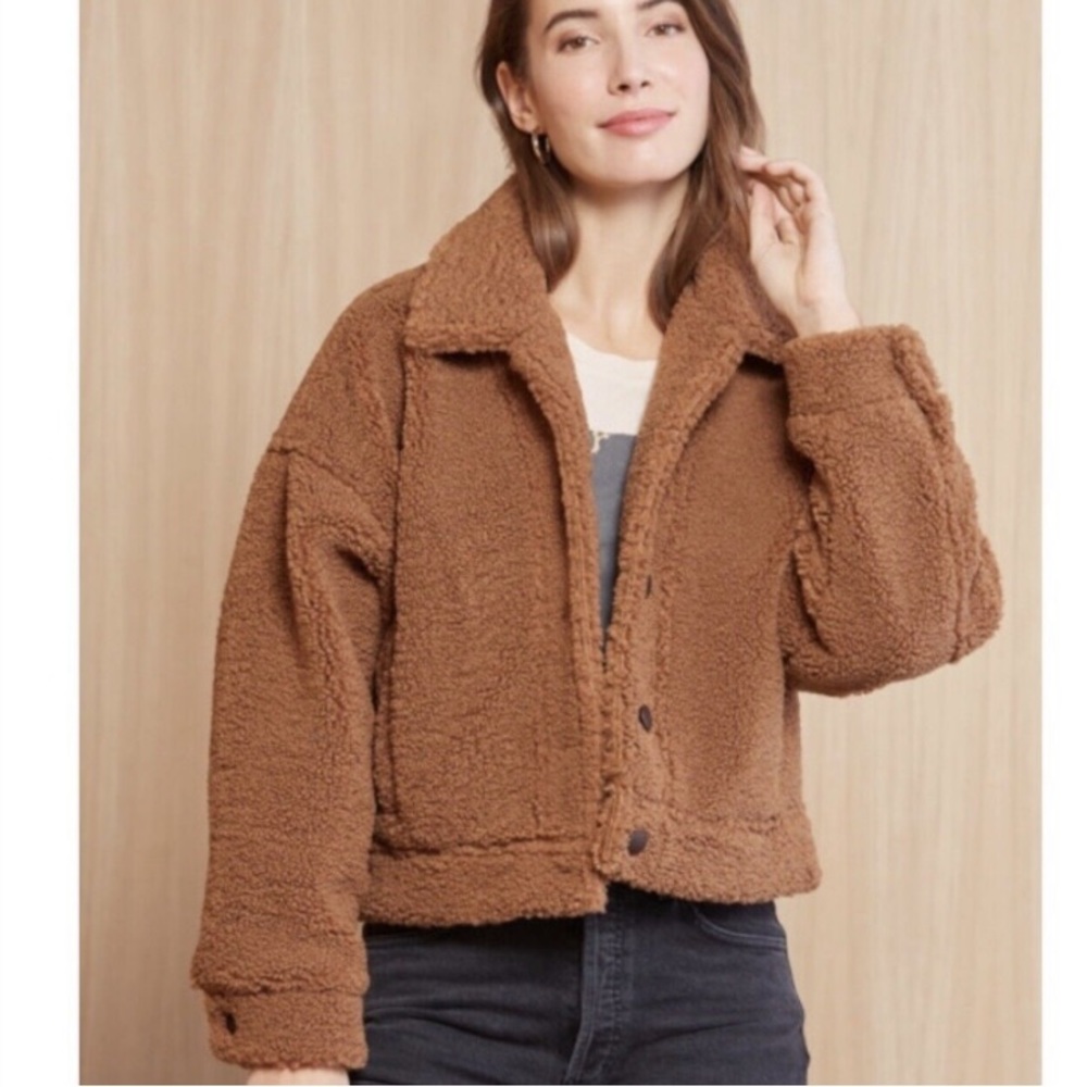 Cupcakes and Cashmere Crop Jacket Faux Shearling Bouclé Fiona Brown Size M